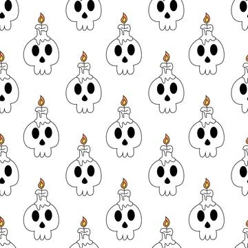 Seamless Pattern with Skull candle. Human skull with candle or candlestick Stock Illustration