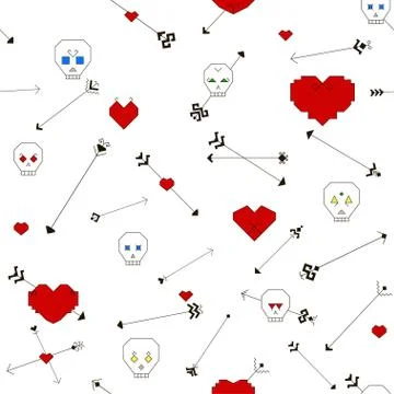 Seamless pattern with skull, heart and arrows Illustrazione stock