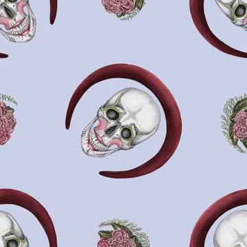 Seamless pattern. a skull with make up and round red frame Stock Illustration
