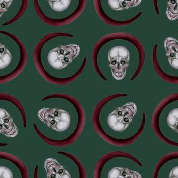 Seamless pattern. skull with make up and round red frame Stock Illustration
