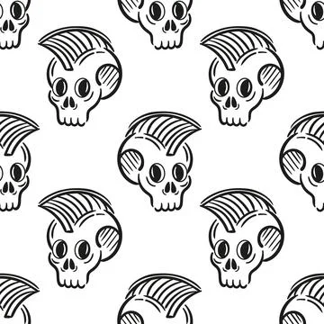 Seamless pattern Skull with mohawk, punk. Cool Vector hard rock illustration Stockillustratie
