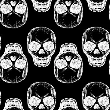 Seamless pattern  skull monochromatic. Stock Illustration
