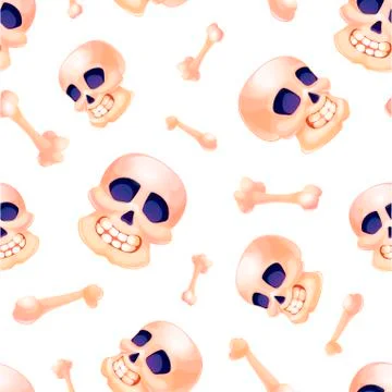 Seamless pattern with skulls and bones on white Stock Illustration