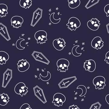 Seamless pattern with skulls and coffins. Stock Illustration