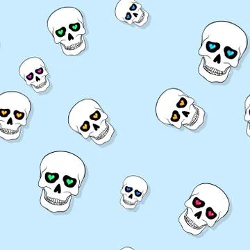 Seamless pattern with skulls and hearts on blue.... 스톡 일러스트