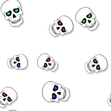 Seamless pattern with skulls and hearts on white Stock Illustration