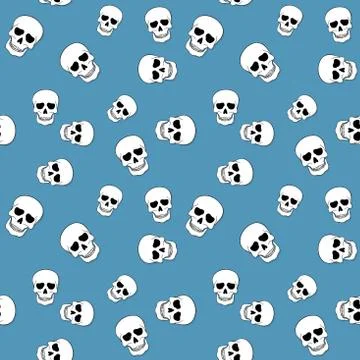 Seamless pattern with skulls on blue Illustrazione stock