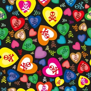 Seamless pattern with skulls, bones and hearts Illustrazione stock