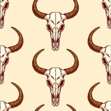 Seamless pattern of skulls bull 库存插图