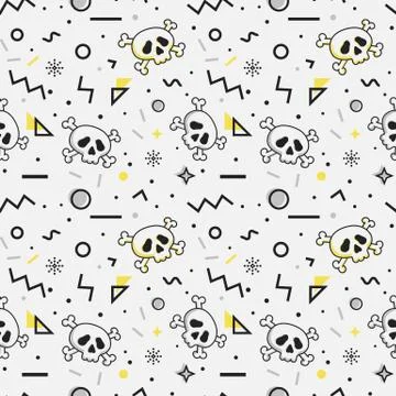 Seamless pattern with skulls. Memphis style. Stock Illustration