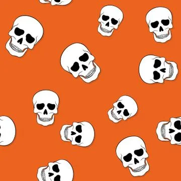 Seamless pattern with skulls on orange background Stock Illustration