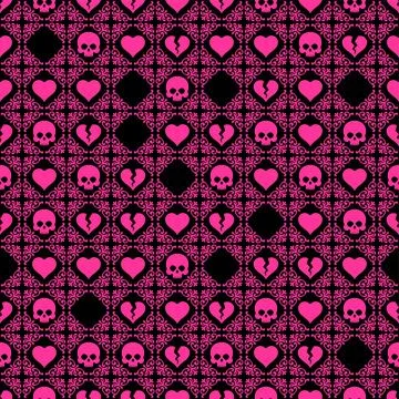 Seamless pattern with skulls, ornaments, and broken hearts, symbolizing got.. Stock Illustration