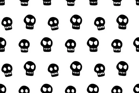 Seamless pattern with skulls. Primitive cartoon flat style. Background and te Stock Illustration