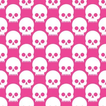 Seamless pattern with skulls on a rose quartz background. white on pink Stock Illustration