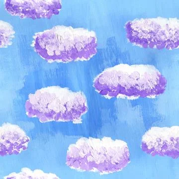 Seamless pattern sky with clouds gouache Stockillustratie
