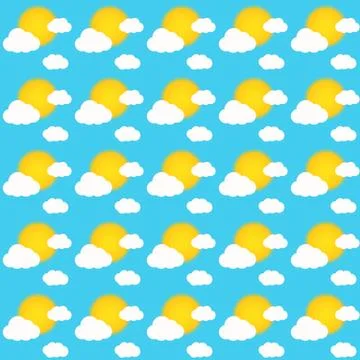 Seamless pattern of sky during sunny day with sun and clouds Stock Illustration