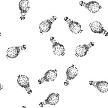 Seamless pattern sky hot air balloon sketch hand drawn Stock Illustration