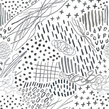 Seamless pattern with slate pencil hand drawn abstract lines, doodles Stock Illustration