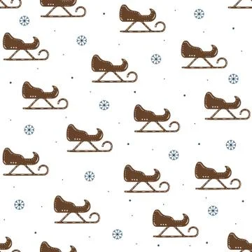 Seamless pattern of sledges and snowflakes in flat style on a white backgroun Stock Illustration
