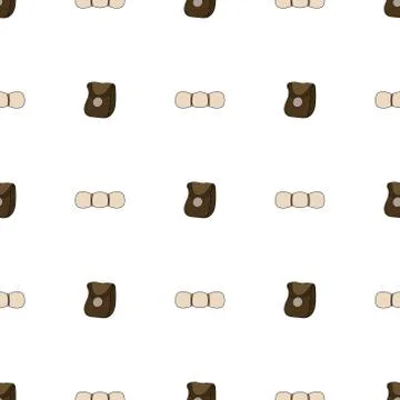 Seamless pattern with sleeping bag and leather bag on white background. Vector. Ilustración de archivo