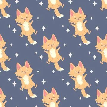 Seamless pattern sleeping cat, napping, cartoon cute, vector illustration f.. Stockillustratie