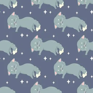 Seamless pattern sleeping cat, napping, cartoon cute, vector illustration f.. Stock Illustration