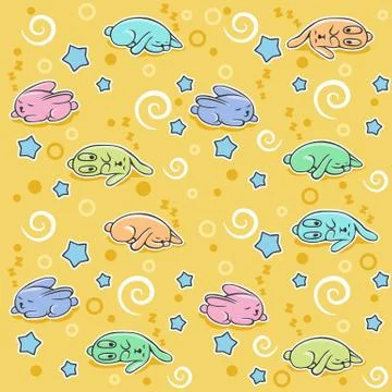 Seamless pattern with sleeping rabbits Stock Illustration