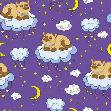 Seamless pattern with sleepy thai cats vector illustration Illustrazione stock