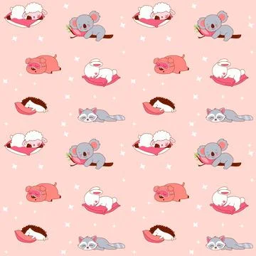 Seamless pattern with Sleepy Time Animal Characters. Stock Illustration