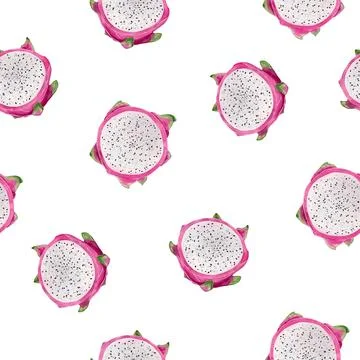 Seamless pattern with slice of dragon fruit. Watercolor hand drawn illustration Stock Illustration