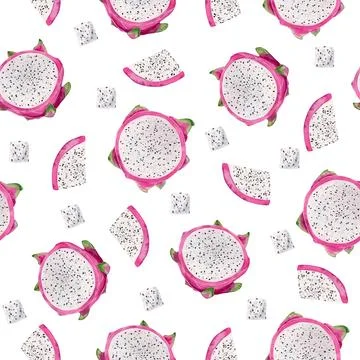 Seamless pattern with slice of dragon fruit. Round chopped slices. Watercolor Stock Illustration