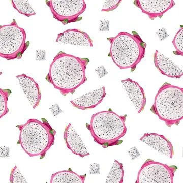 Seamless pattern with slice of dragon fruit. Round chopped slices. Watercolor Stock Illustration