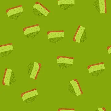 Seamless pattern slice of matcha cheesecake dessert with crumb crust Stock Illustration