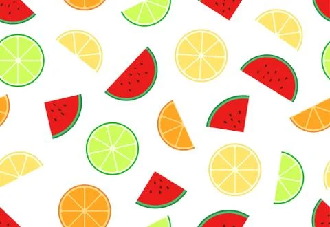 Seamless pattern of slice mixed fruit on white background - Vector illustrati Stock Illustration