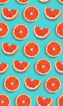Seamless pattern slice orange fruits on green blue background. Grapefruit vec 스톡 일러스트
