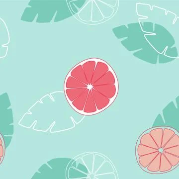 Seamless pattern slice orange or grapefruit fruits on green blue background Stock Illustration
