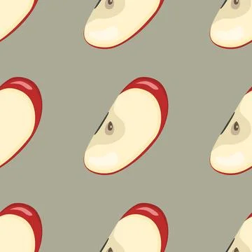 Seamless pattern slice of Red apple half apple, fruit slices and pieces in Stock Illustration