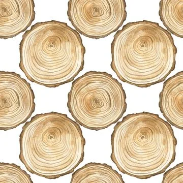 Seamless pattern with .slice of wood. Watercolor illustration. Stock Illustration