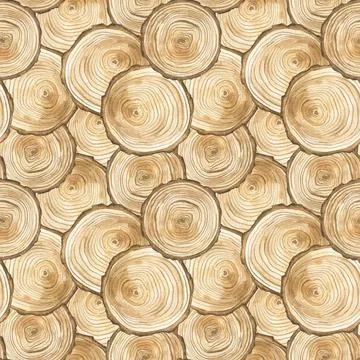 Seamless pattern with .slice of wood. Watercolor illustration. Stock Illustration