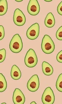 Seamless pattern sliced avocado on rose gold background, Vector illustration 스톡 일러스트