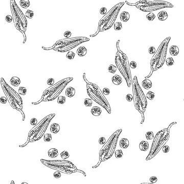 Seamless pattern sliced chili pepper sketch hand drawn Stock Illustration