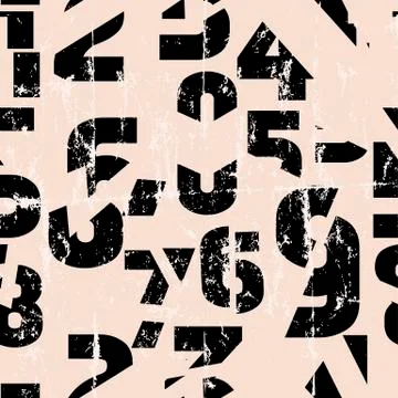 Seamless pattern with sliced, distorted numbers, grungy vector background, te Illustrazione stock