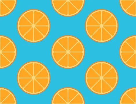 Seamless pattern of sliced orange fruit on blue background - vector illustration イラスト素材