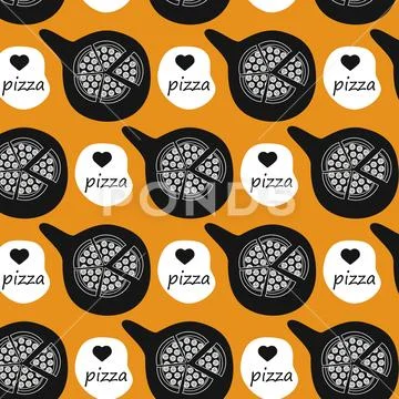 Seamless pattern with sliced pepperoni pizza with abstract spots white ...