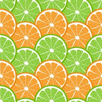 Seamless pattern with sliced pieces of citrus fruit. Colorful background of Illustrazione stock