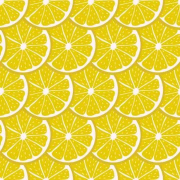 Seamless pattern with sliced pieces of lemon. Colorful background of tropical Stock-Illustration