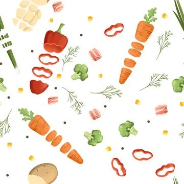 Seamless pattern sliced vegetables with beet potato and carrot colored food i Stock Illustration