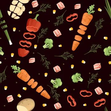 Seamless pattern sliced vegetables with pepper potato and carrot colored food Stock Illustration