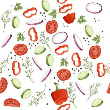 Seamless pattern sliced vegetables with pepper potato and carrot colored food Stock Illustration
