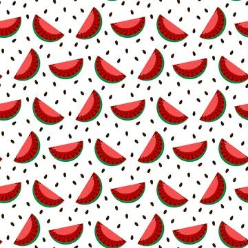 Seamless pattern with slices and seeds of watermelon on a white background. Stock Illustration
